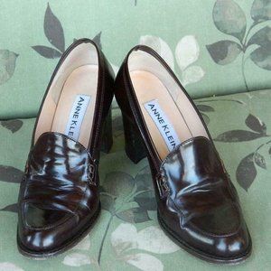 Anne Klein II Vintage Brown Leather Classic Block Heel Pumps size 6.5 Italy EUC